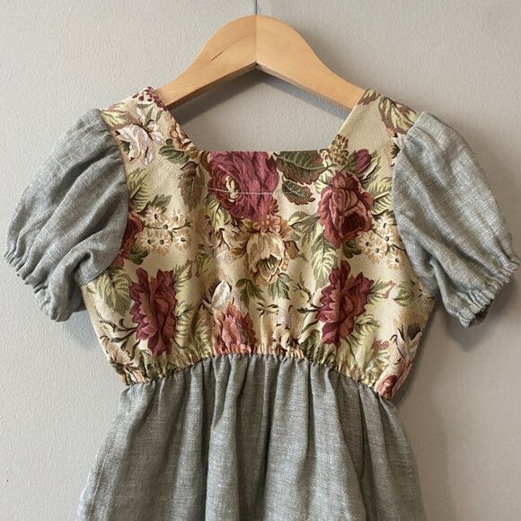 Handmade Children's Cotton Linen Green Multicolour Lace Square Neck Dress - Picture 7 of 12